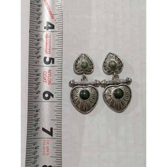 Premier Designs Earrings Silver Tone Double Heart Green Stone‎ - Picture 4 of 5